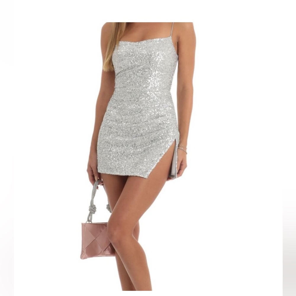 Lucy in the Sky Silver Sequin Side Slit Mini Dress